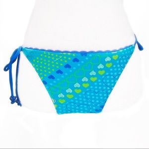 NEW INMOCEAN Blue & Green Heart Print Side Tie Bikini Bottoms w/ Heart Beads XS